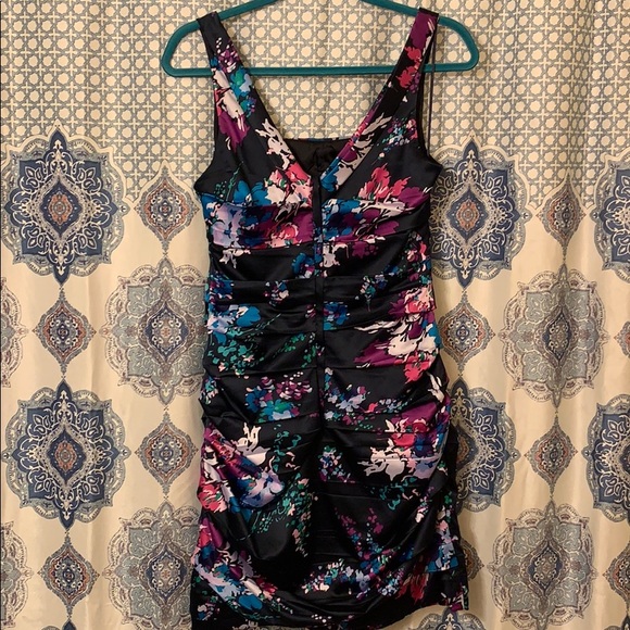 Navy Floral Express Mini Dress Size 8 - Picture 2 of 8
